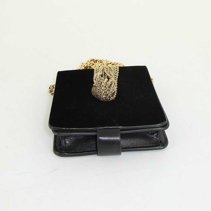 Lanvin small shoulder bag in black velvet and black leather - Detail D4