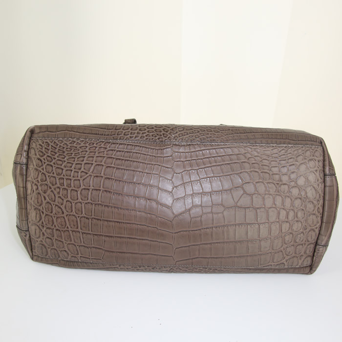 Sac cabas Bottega Veneta Roma en crocodile taupe - Detail D4