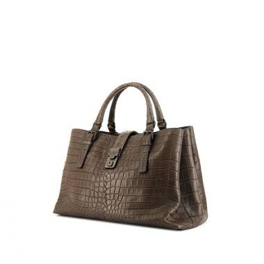 Shopping bag Bottega Veneta Roma in coccodrillo color talpa