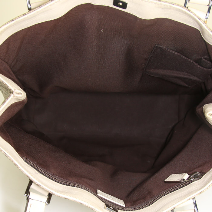 Sac cabas Gucci Joy en toile monogram beige et cuir blanc - Detail D2