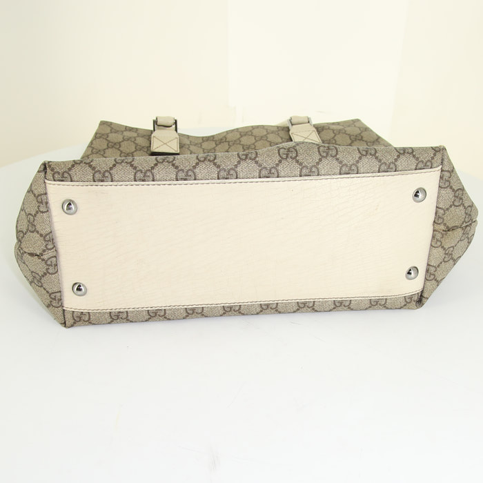 Sac cabas Gucci Joy en toile monogram beige et cuir blanc - Detail D4