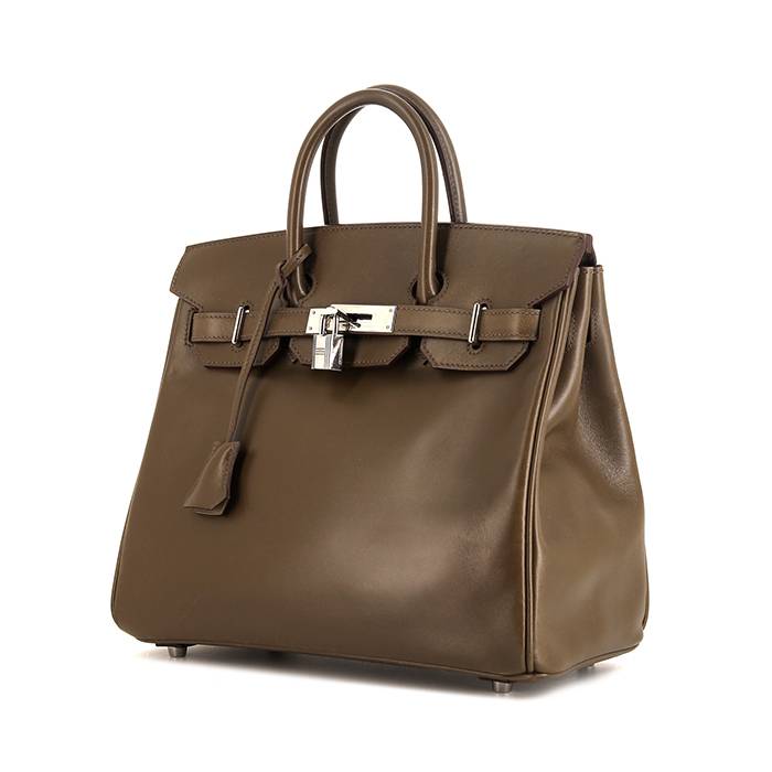 Sac Hermes Haut à Courroies en cuir box vert-olive