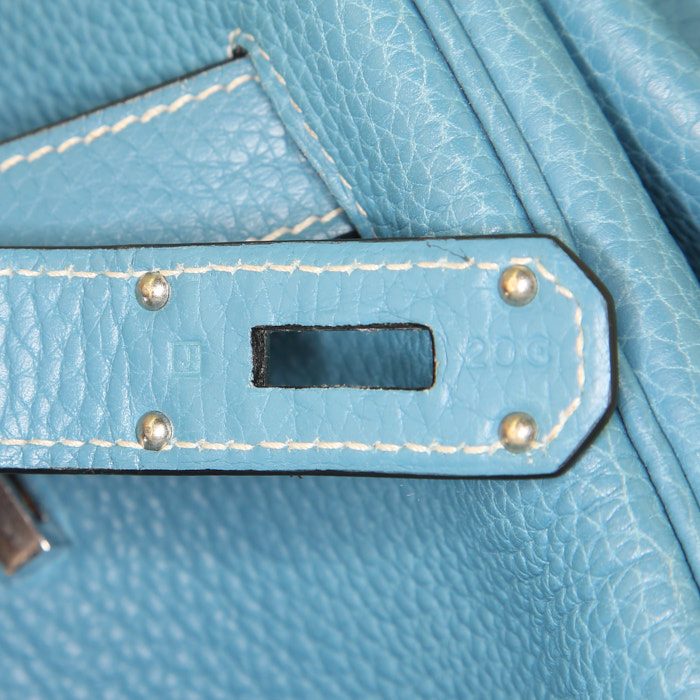 Sac de voyage Hermès Birkin Travel Bag en cuir togo bleu-jean - Detail D4