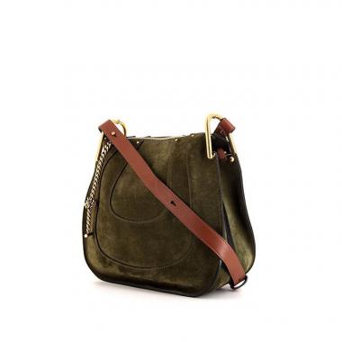 Bolso para llevar al hombro Chloé Hayley en ante verde oscuro y cuero marrón