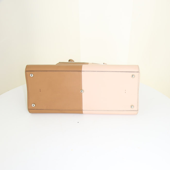 Sac cabas Fendi 3 Jours en cuir bicolore marron et beige-rosé - Detail D4