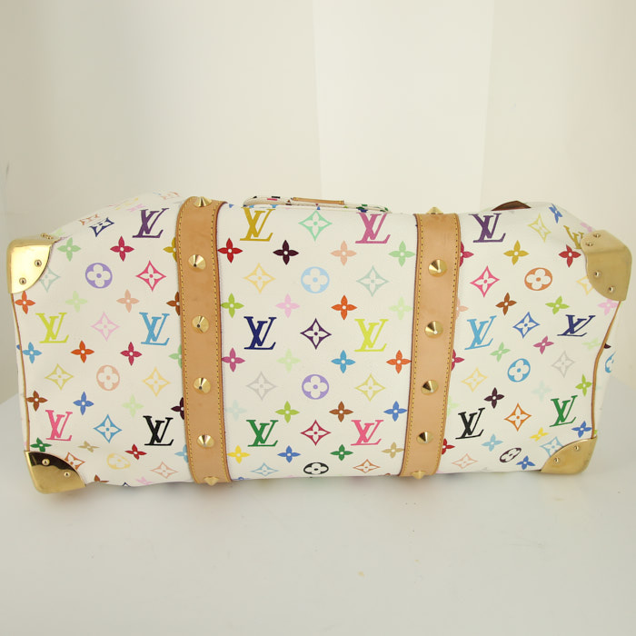 Borsa Louis Vuitton Keepall Editions Limitées in tela monogram multicolore e pelle naturale - Detail D4