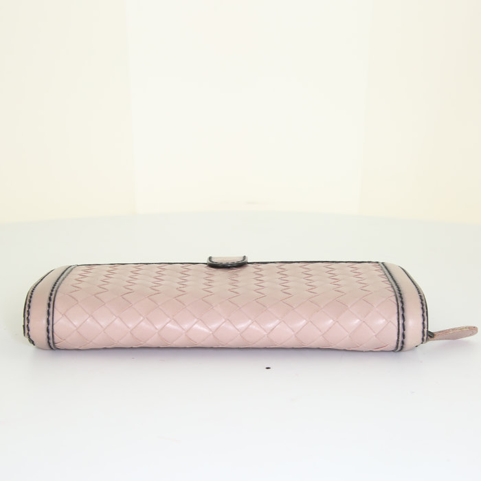 Portafogli Bottega Veneta in pelle intrecciata beige rosato - Detail D4