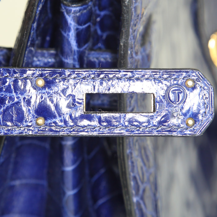 Borsa Hermes Kelly 32 cm in alligatore Bleu Saphir - Detail D5