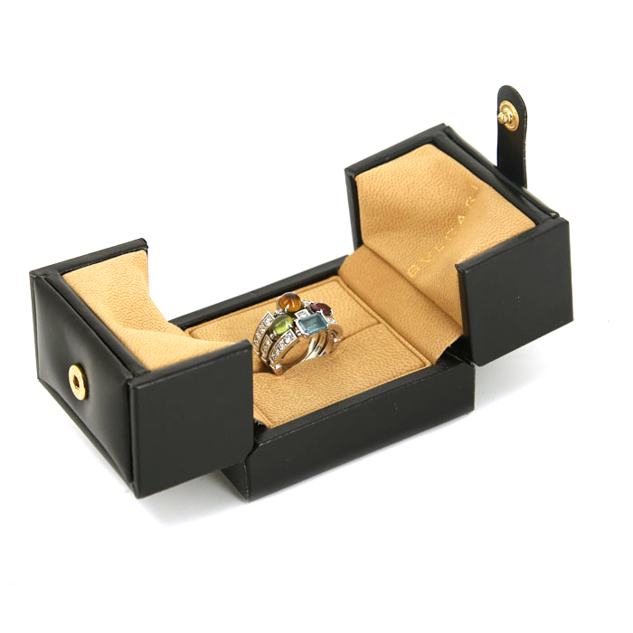 Anello mobile Bulgari Allegra modello grande in oro bianco,  diamanti e pietre colorate - Detail D2