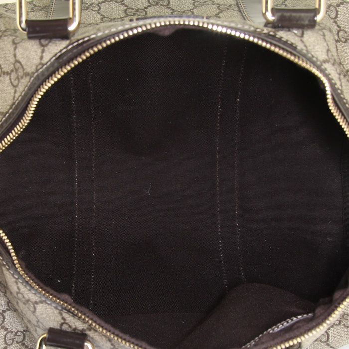 Borsa Gucci Boston in tela siglata beige e pelle marrone - Detail D2