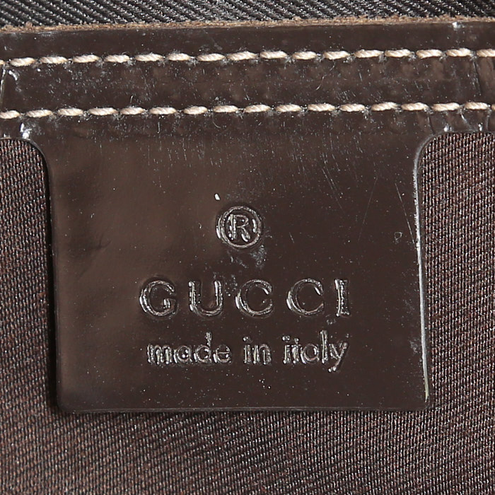 Gucci Boston handbag in beige logo canvas and brown leather - Detail D3
