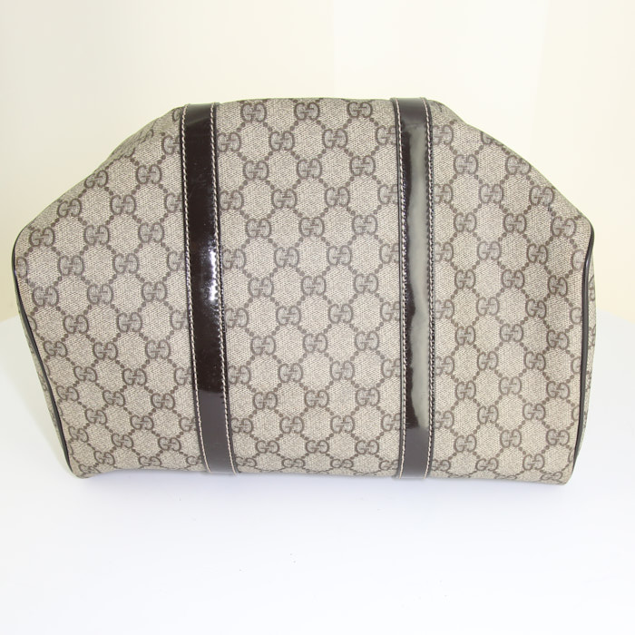 Sac à main Gucci Boston en toile siglée beige et cuir marron - Detail D4