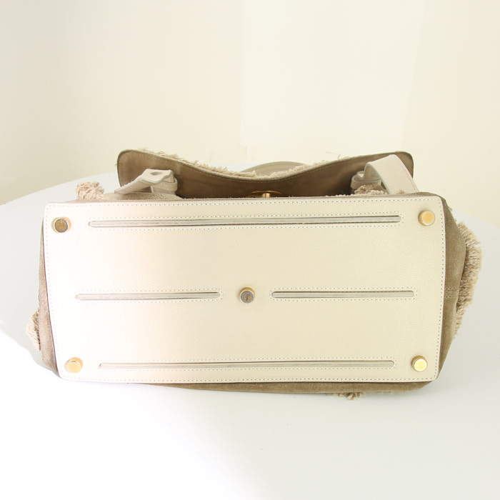 Bolso de mano Yves Saint Laurent Muse Two modelo mediano en tejido jersey beige y ante beige - Detail D4