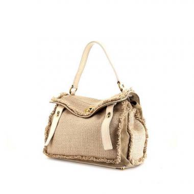 Borsa Yves Saint Laurent Muse Two modello medio in tela jersey beige e camoscio beige