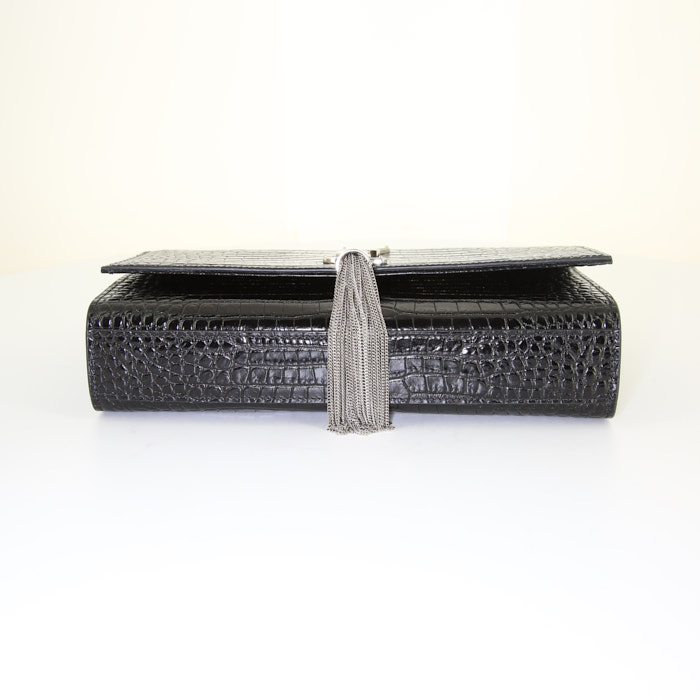 Sac bandoulière Saint Laurent Kate en cuir noir - Detail D4