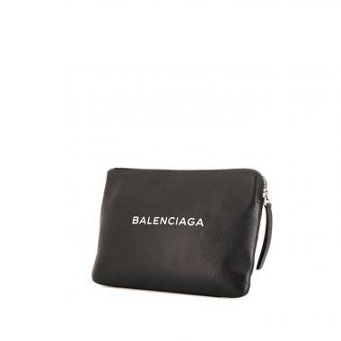 Pochette Balenciaga en cuir grainé noir
