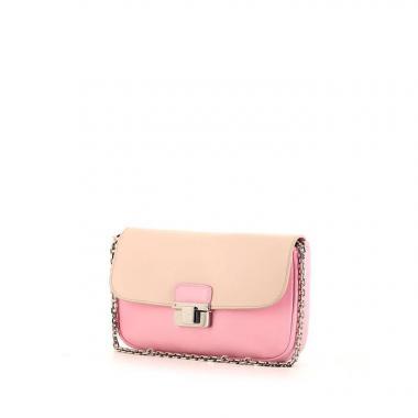 Bolso bandolera Dior Diorling en cuero granulado rosa y beige