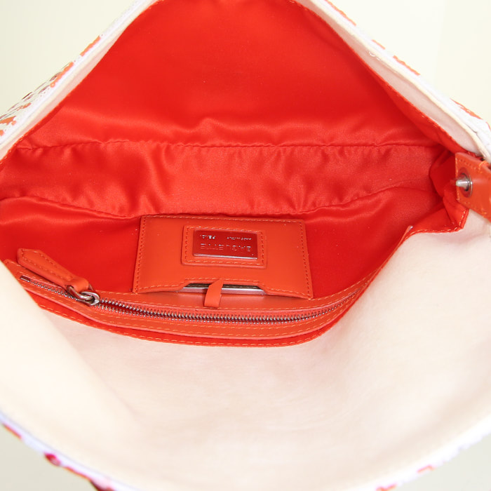 Borsa Fendi Baguette in paillettes bianche e arancioni e pelle lucida arancione - Detail D2