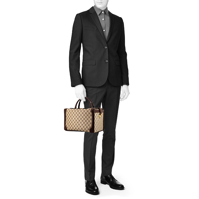 Gucci vanity case in monogram canvas and brown leather - Detail D1