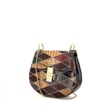 Chloé Drew large model shoulder bag in black leather and multicolor python
