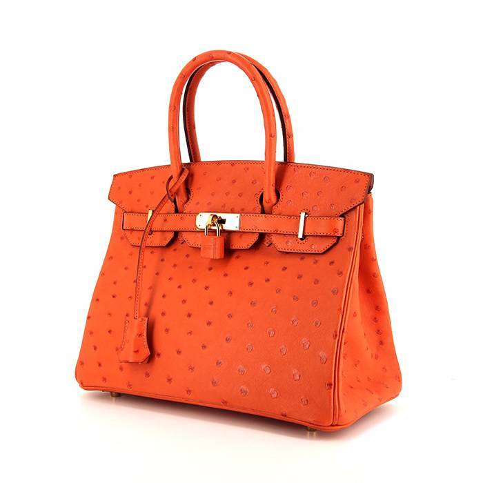 Hermès Ostrich Birkin 30 - Orange Handle Bags, Handbags