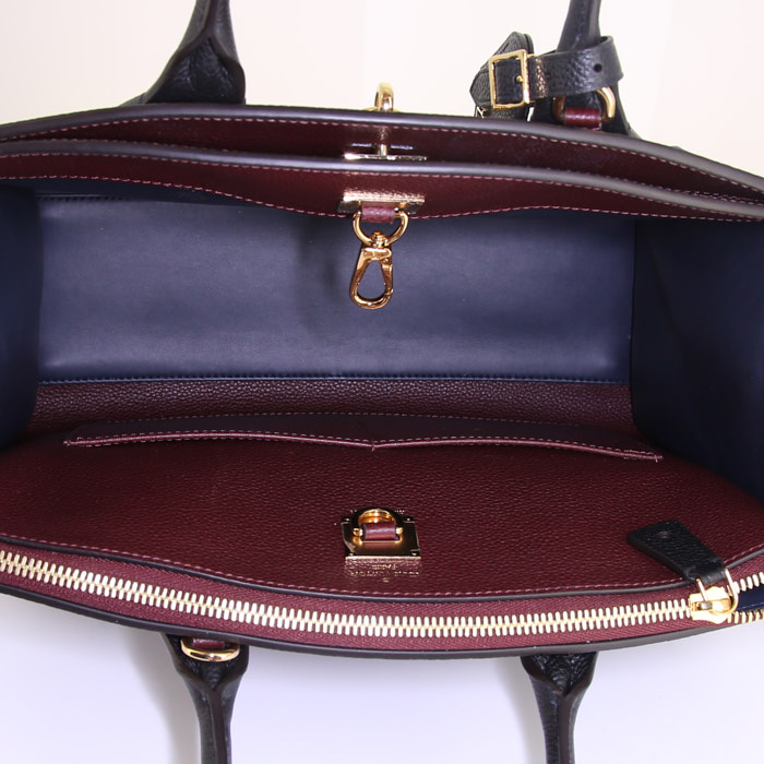 Louis Vuitton City Steamer medium model handbag in navy blue and burgundy grained leather - Detail D3