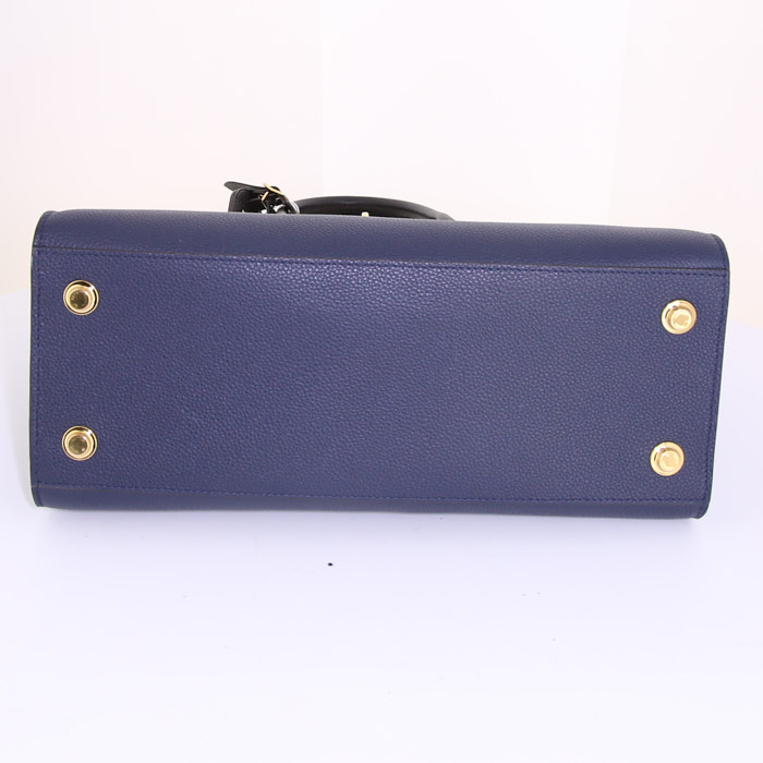 Louis Vuitton City Steamer medium model handbag in navy blue and burgundy grained leather - Detail D5
