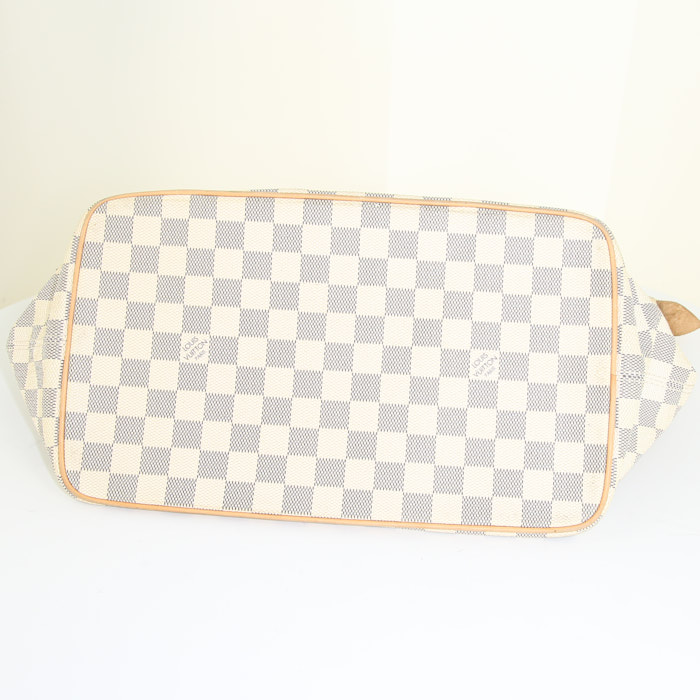 Shopping bag Louis Vuitton Saleya modello medio in tela a scacchi e pelle naturale - Detail D4