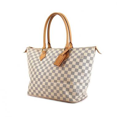 Shopping bag Louis Vuitton Saleya modello medio in tela a scacchi e pelle naturale