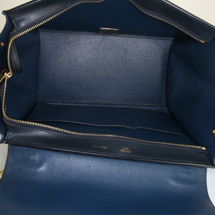 Bolso Celine Trapeze modelo mediano en cuero negro y azul - Detail D3