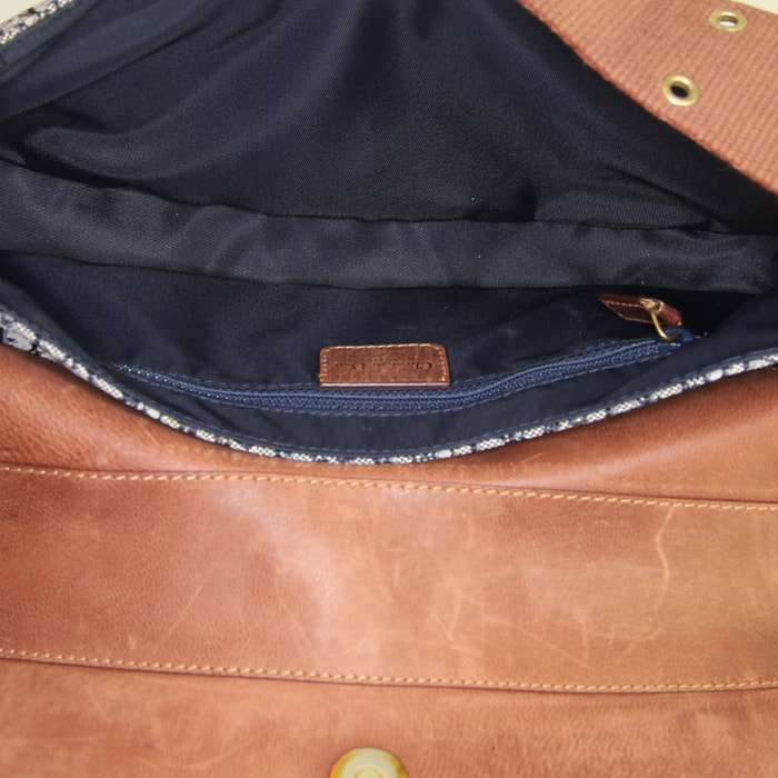 Dior Street Chic handbag in brown leather and blue monogram canvas - Detail D2
