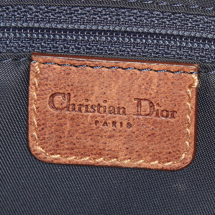 Dior Street Chic handbag in brown leather and blue monogram canvas - Detail D3