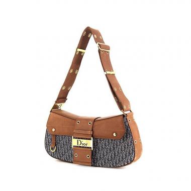 Bolso de mano Dior Street Chic en cuero marrón y lona Monogram azul