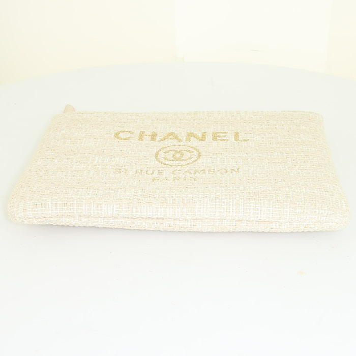Pochette Chanel Deauville in tela jersey beige - Detail D4