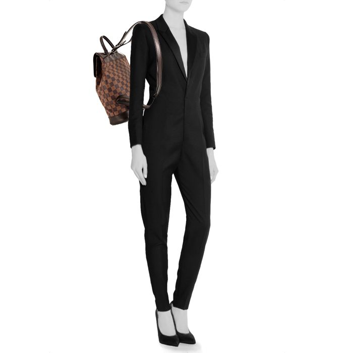 Louis Vuitton Soho backpack in ebene damier canvas and brown leather - Detail D1