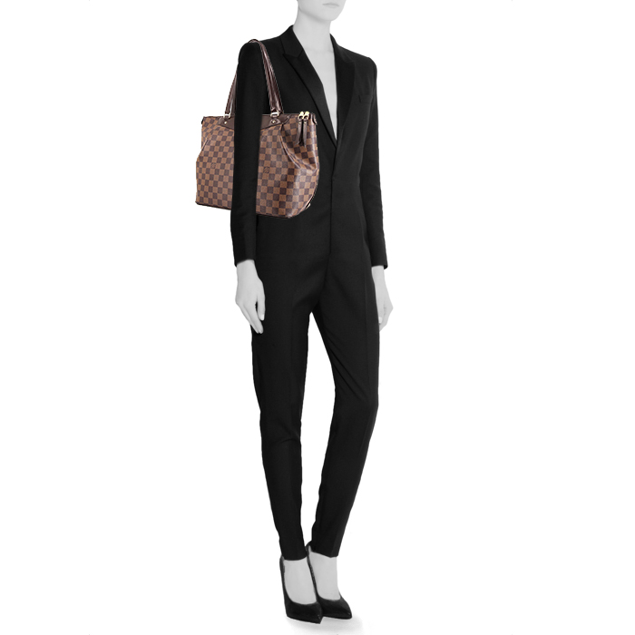 Louis Vuitton Westminster shopping bag in ebene damier canvas and brown leather - Detail D1