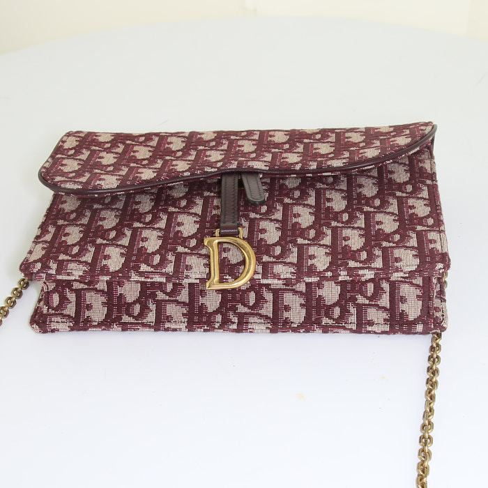 Bolso Dior Oblique en lona Monogram color burdeos - Detail D4