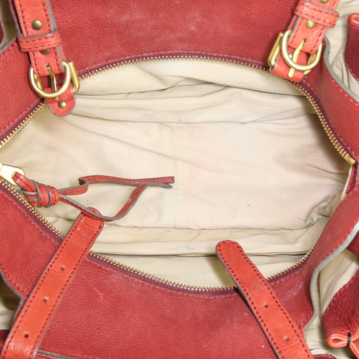Sac à main Chloé en cuir grainé rouge et bordeaux - Detail D2