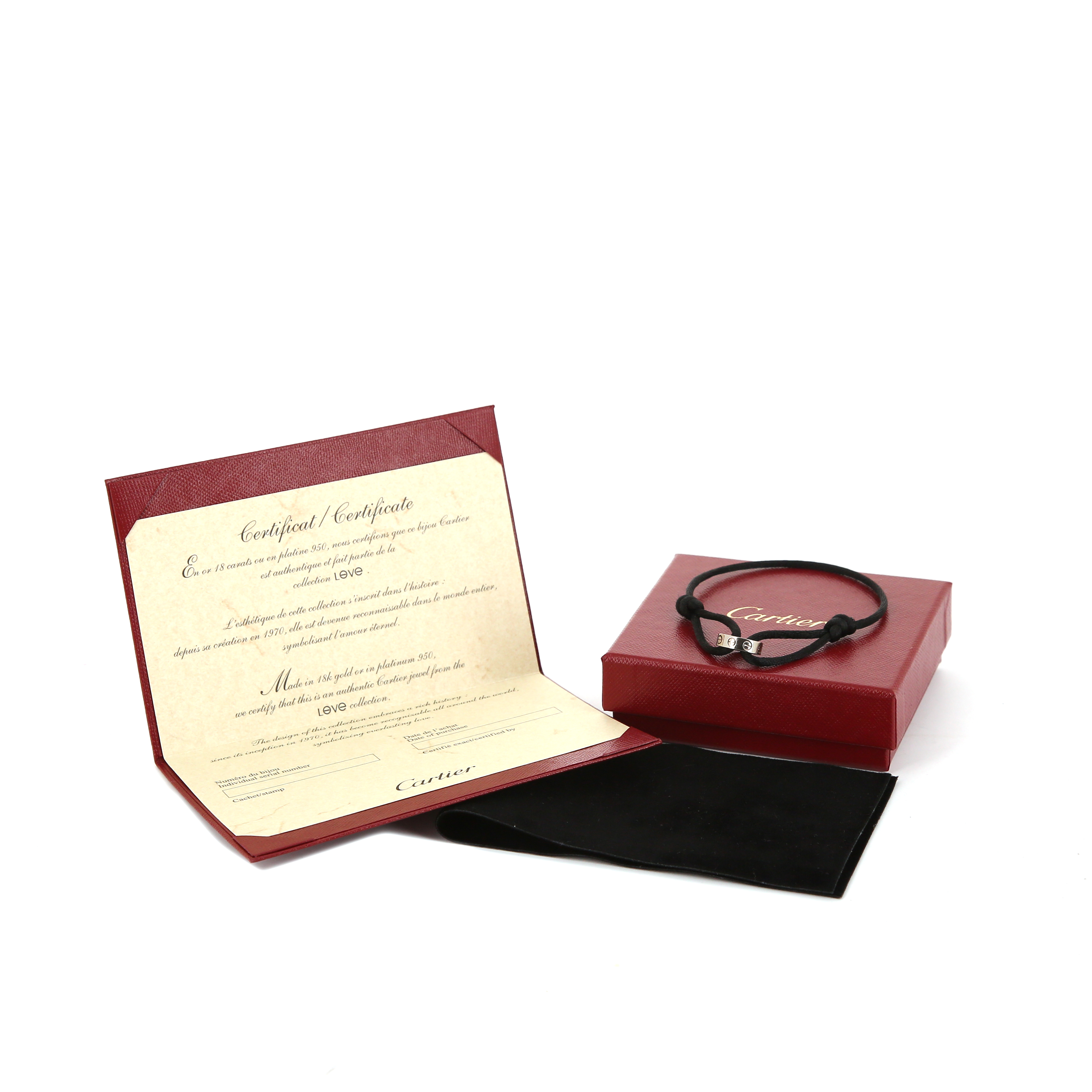 Brazalete Cartier Love en oro blanco y seda negra - Detail D2