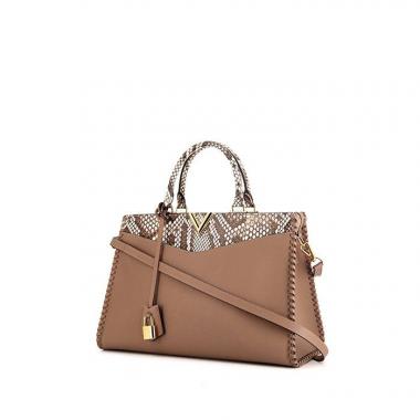 Sac Louis Vuitton Very Zipped Tote en cuir beige et python