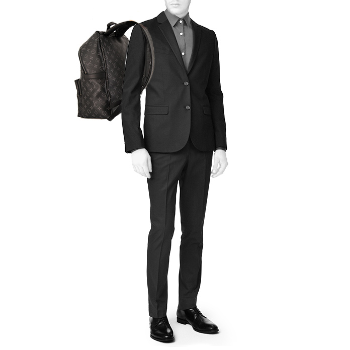 Sac à dos Louis Vuitton Discovery en toile monogram noire et grise et cuir noir - Detail D1