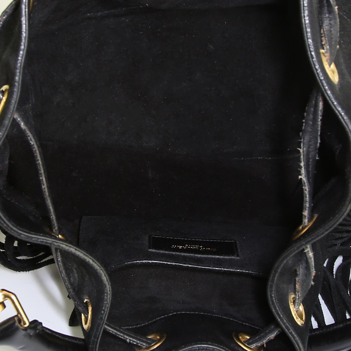 Sac Saint Laurent Emmanuelle grand modèle en daim noir et cuir noir - Detail D3