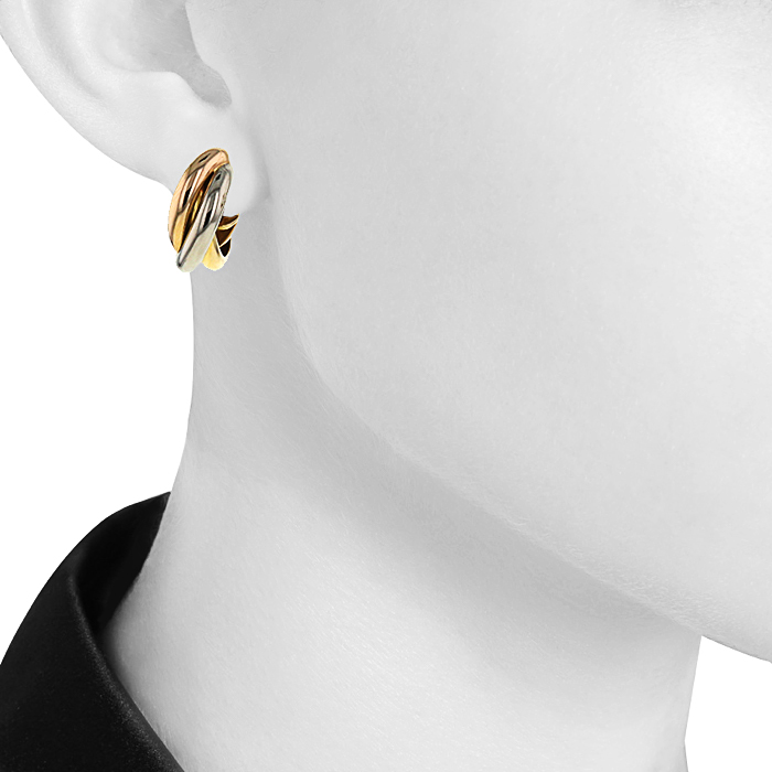 Paire de boucles d'oreilles Cartier Trinity en or jaune, or rose et or blanc - Detail D1