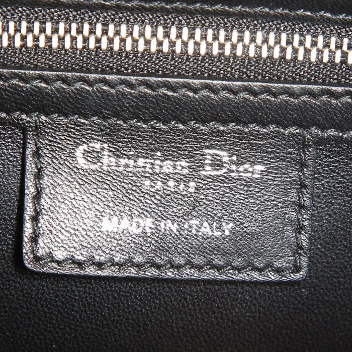 Bolso de mano Dior Lady Dior modelo mediano en piel de potro beige y cuero negro - Detail D4