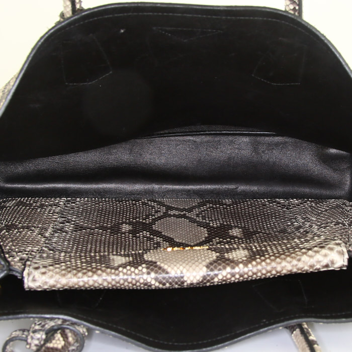 Prada Double handbag in beige and grey python - Detail D3