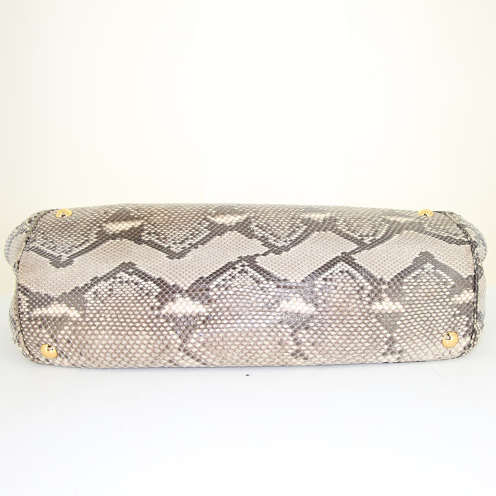 Prada Double handbag in beige and grey python - Detail D5
