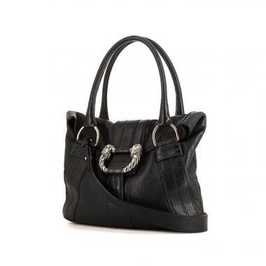 Bolso de mano Bulgari Leoni en cuero granulado negro