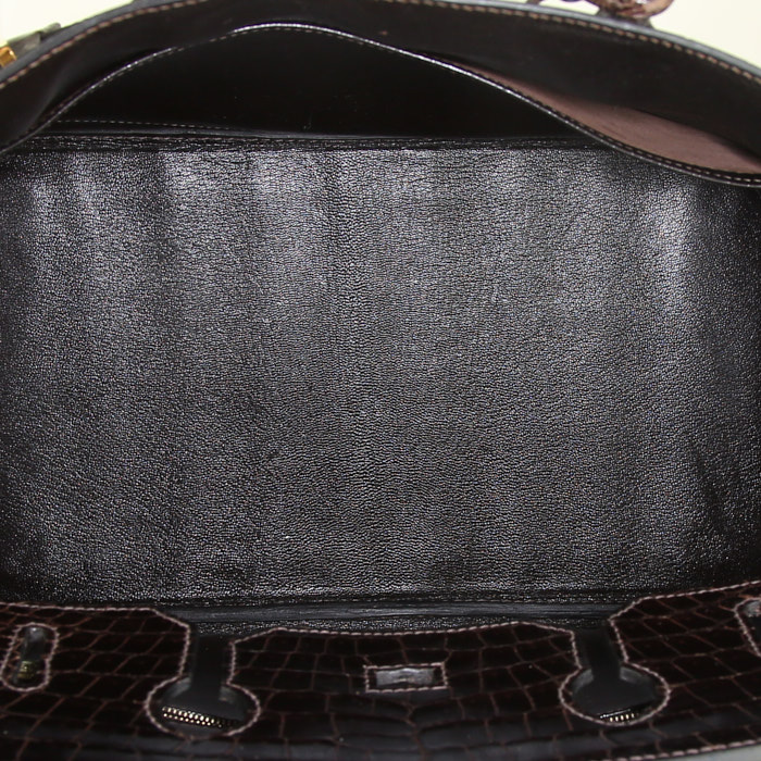 Bolso de mano Hermes Birkin 35 cm en cocodrilo color ébano - Detail D2