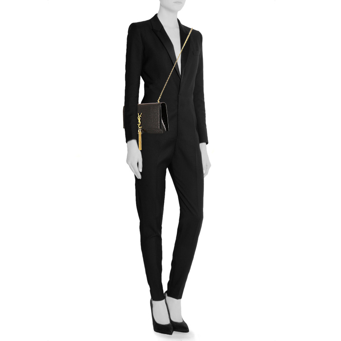 Sac Saint Laurent Kate Medium pompon en cuir noir - Detail D1