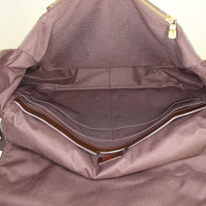 Louis Vuitton Spencer shoulder bag in ebene damier canvas and brown leather - Detail D2